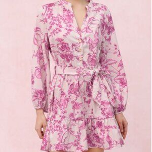 SOLD CHICWISH Watercolor Hot Pink Flower Lantern Sleeves Mini Dress Size Medium